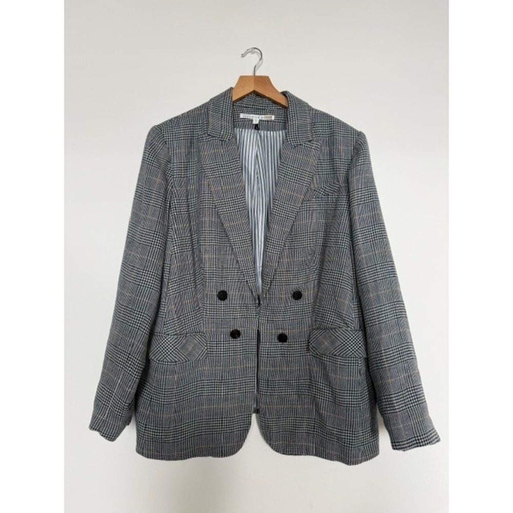 Veronica Beard Miller Dickey Blazer | Grey & Navy Glenplaid | RARE Size 18 - Picture 13 of 14
